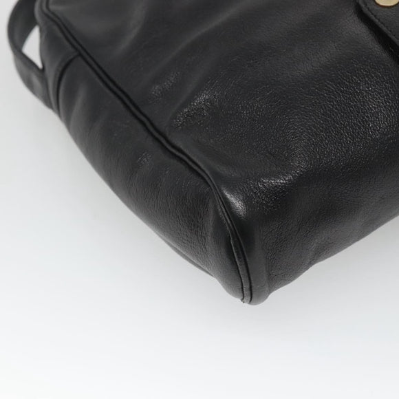 Christian Dior Shoulder Bag Leather Black Gold Auth BA2316