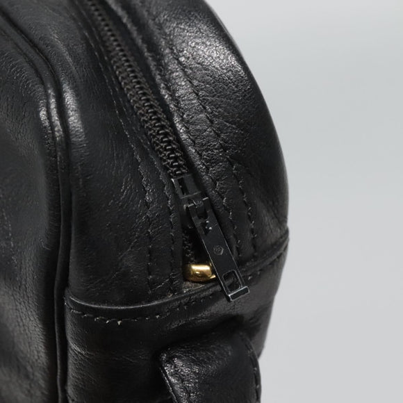 Christian Dior Shoulder Bag Leather Black Gold Auth BA2316
