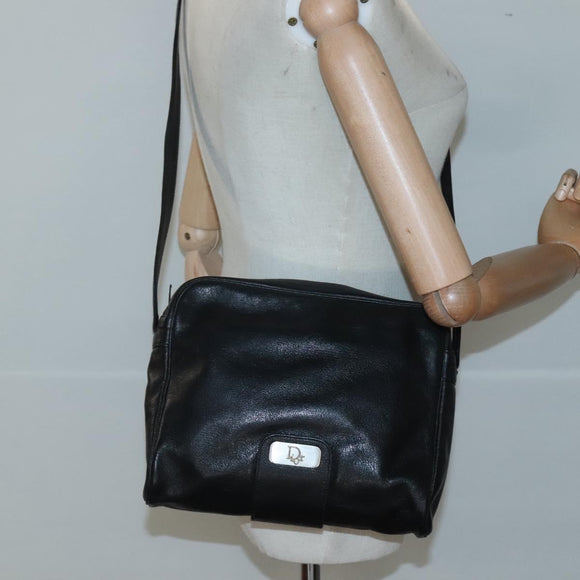 Christian Dior Shoulder Bag Leather Black Gold Auth BA2316