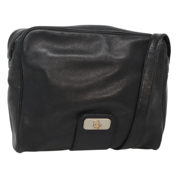 Christian Dior Shoulder Bag Leather Black Gold Auth BA2316