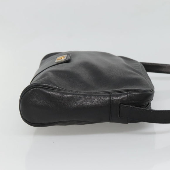 Christian Dior Shoulder Bag Leather Black Gold Auth BA2316
