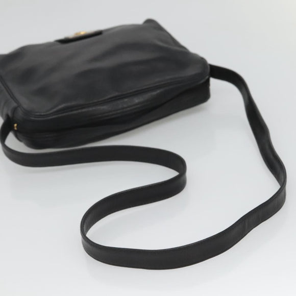Christian Dior Shoulder Bag Leather Black Gold Auth BA2316