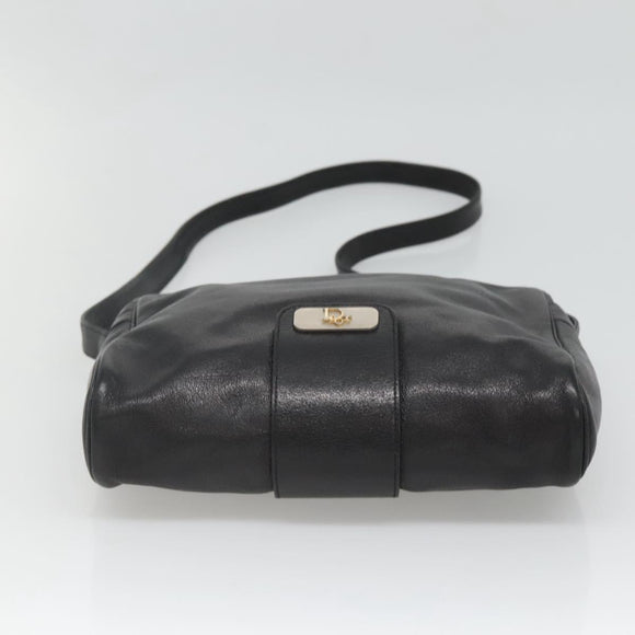 Christian Dior Shoulder Bag Leather Black Gold Auth BA2316