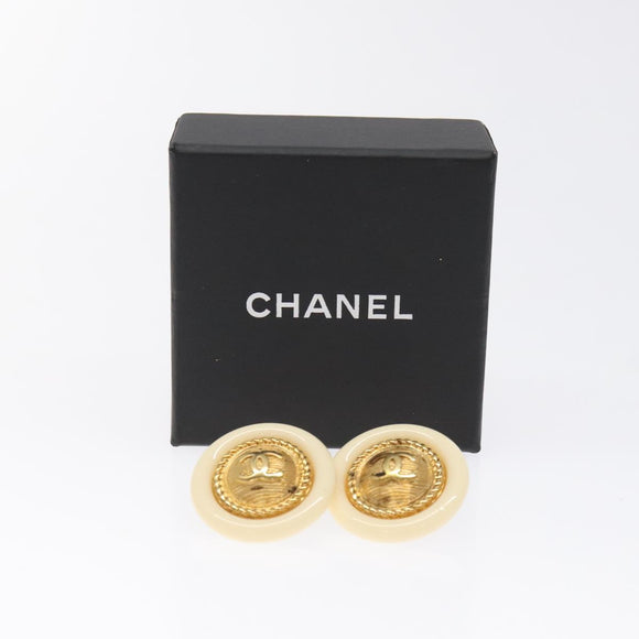 CHANEL Pierce plastic White CC Auth BA2337