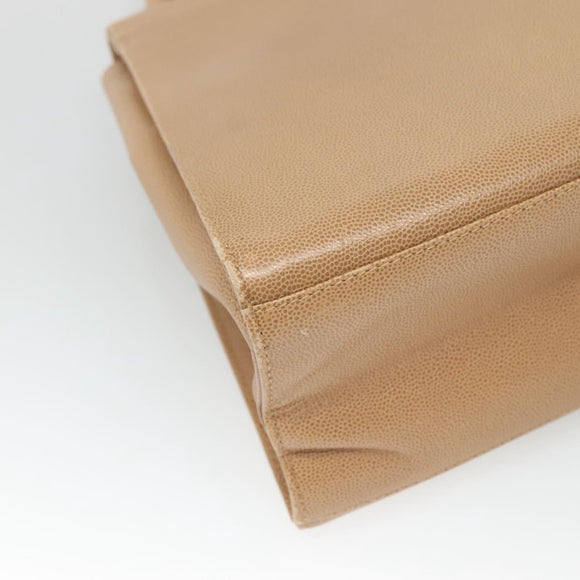 CHANEL Shoulder Bag Caviar Skin Beige Gold CC Auth BA2341