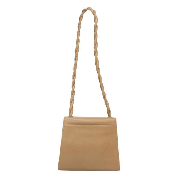 CHANEL Shoulder Bag Caviar Skin Beige Gold CC Auth BA2341