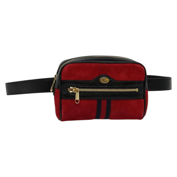 GUCCI Waist Bag Suede Red Gold 517076 Auth BA2345