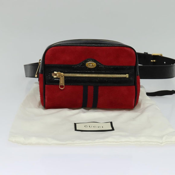 GUCCI Waist Bag Suede Red Gold 517076 Auth BA2345