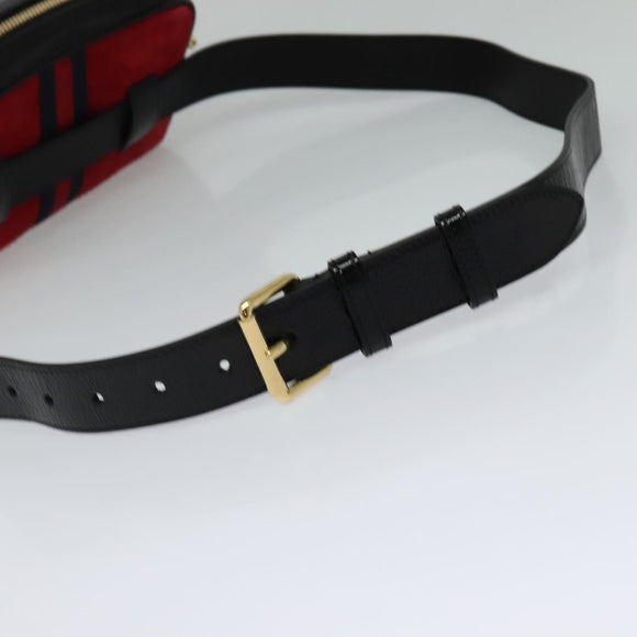 GUCCI Waist Bag Suede Red Gold 517076 Auth BA2345