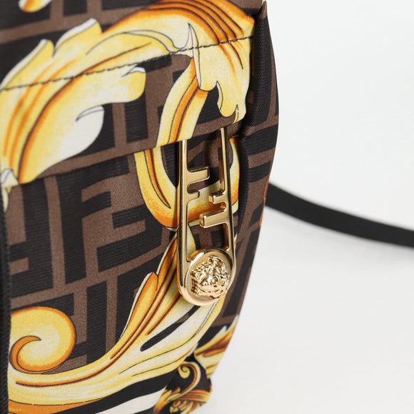 FENDI Zucca Canvas FENDACE Versace Collaboration Backpack Black Auth BA2349SAM