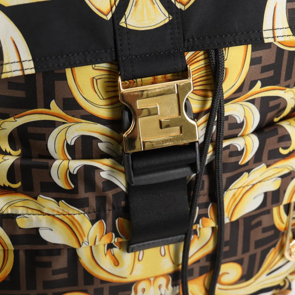 FENDI Zucca Canvas FENDACE Versace Collaboration Backpack Black Auth BA2349SAM
