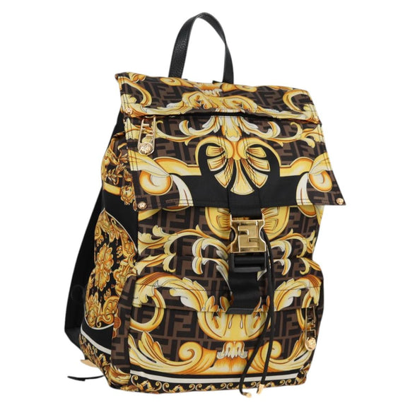 FENDI Zucca Canvas FENDACE Versace Collaboration Backpack Black Auth BA2349SAM