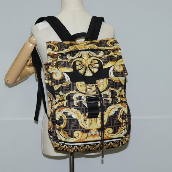 FENDI Zucca Canvas FENDACE Versace Collaboration Backpack Black Auth BA2349SAM