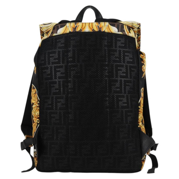 FENDI Zucca Canvas FENDACE Versace Collaboration Backpack Black Auth BA2349SAM