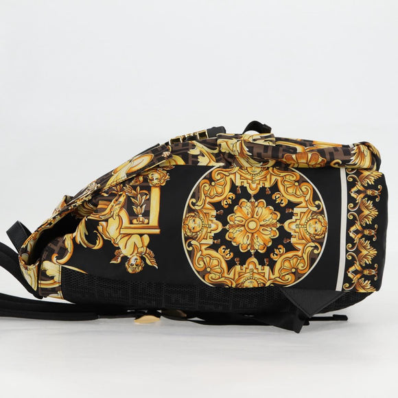 FENDI Zucca Canvas FENDACE Versace Collaboration Backpack Black Auth BA2349SAM