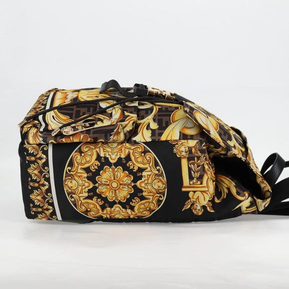 FENDI Zucca Canvas FENDACE Versace Collaboration Backpack Black Auth BA2349SAM