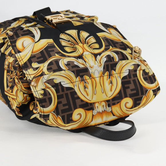 FENDI Zucca Canvas FENDACE Versace Collaboration Backpack Black Auth BA2349A