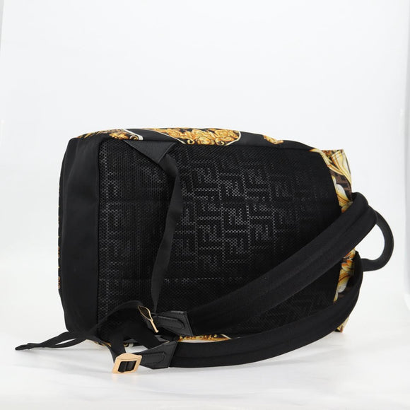 FENDI Zucca Canvas FENDACE Versace Collaboration Backpack Black Auth BA2349SAM