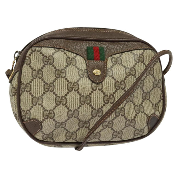 GUCCI GG Supreme Web Sherry Line Bag PVC Beige Gold Red 89 02 066 Auth BA2391