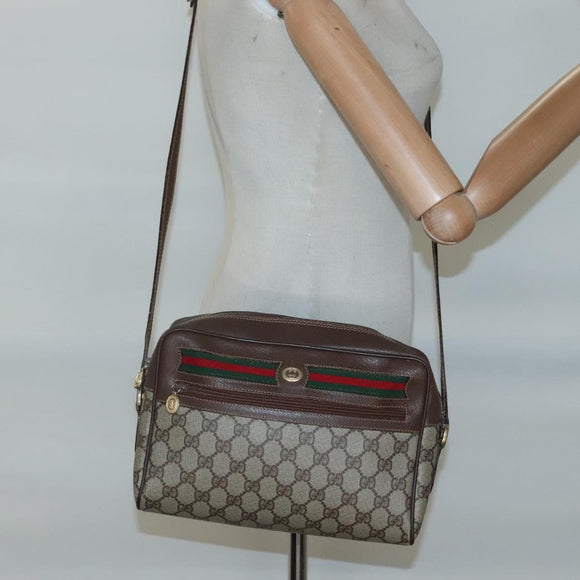 GUCCI GG Supreme Web Sherry Line Bag PVC Beige Gold Red 56 02 088 Auth BA2392
