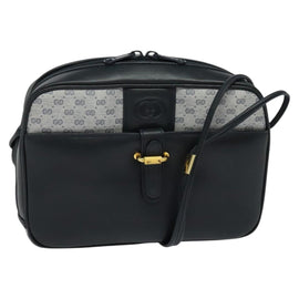 GUCCI Micro GG Supreme Shoulder Bag PVC Navy Gold Auth BA2395