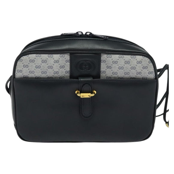 GUCCI Micro GG Supreme Shoulder Bag PVC Navy Gold Auth BA2395
