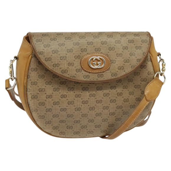 GUCCI Micro GG Supreme Shoulder Bag PVC Beige Gold Auth BA2397