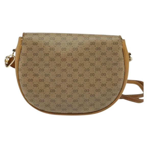 GUCCI Micro GG Supreme Shoulder Bag PVC Beige Gold Auth BA2397