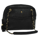BALLY Chain Shoulder Bag Leather Black Auth BA240-1