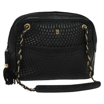 BALLY Chain Shoulder Bag Leather Black Auth BA240