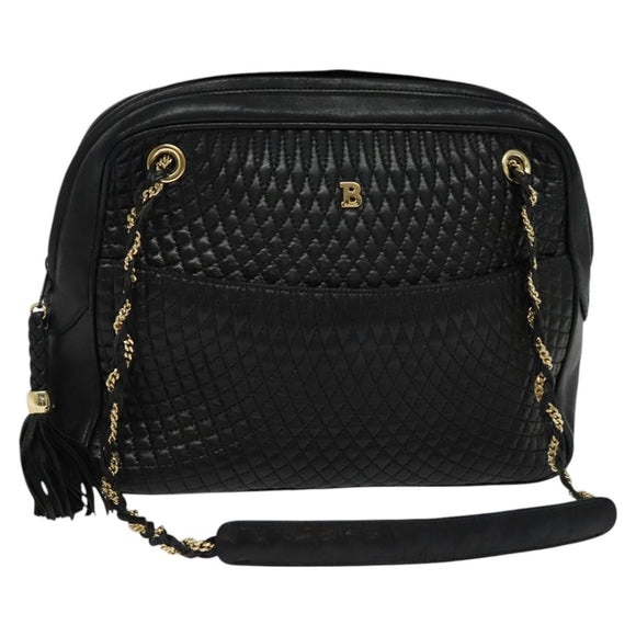 BALLY Chain Shoulder Bag Leather Black Auth BA240