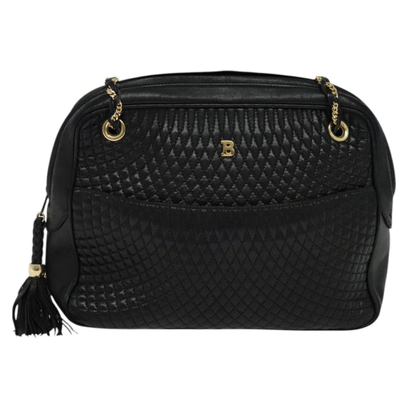 BALLY Chain Shoulder Bag Leather Black Auth BA240