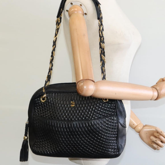 BALLY Chain Shoulder Bag Leather Black Auth BA240