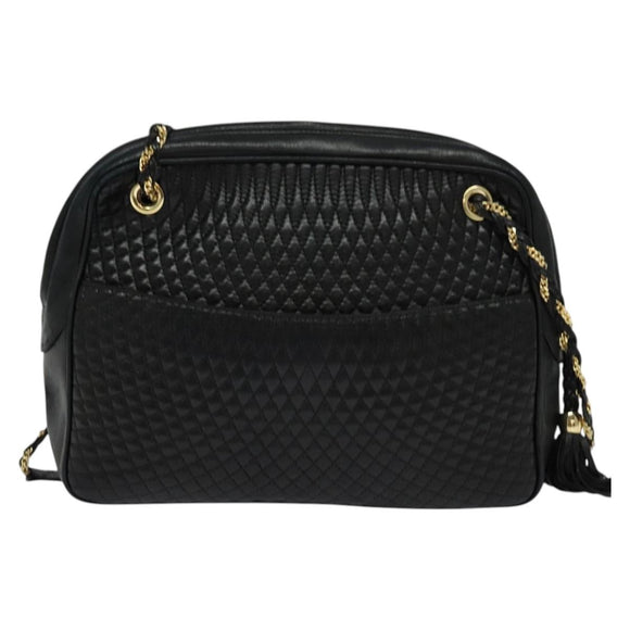 BALLY Chain Shoulder Bag Leather Black Auth BA240