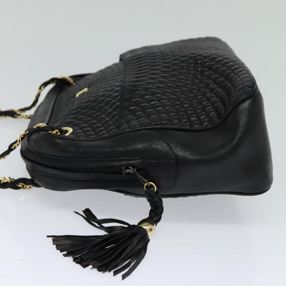 BALLY Chain Shoulder Bag Leather Black Auth BA240
