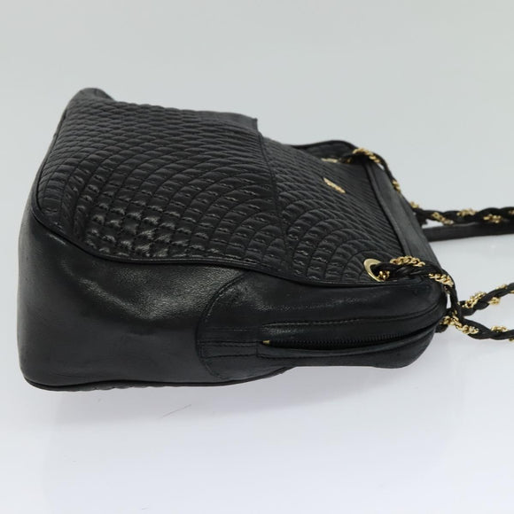 BALLY Chain Shoulder Bag Leather Black Auth BA240