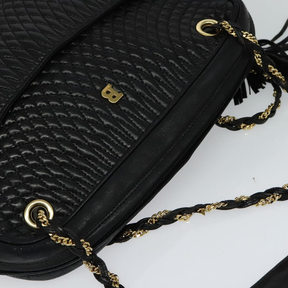BALLY Chain Shoulder Bag Leather Black Auth BA240