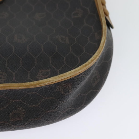 Christian Dior Honeycomb Canvas Shoulder Bag PVC Leather Black Auth BA2400