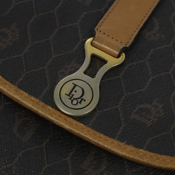 Christian Dior Honeycomb Canvas Shoulder Bag PVC Leather Black Auth BA2400