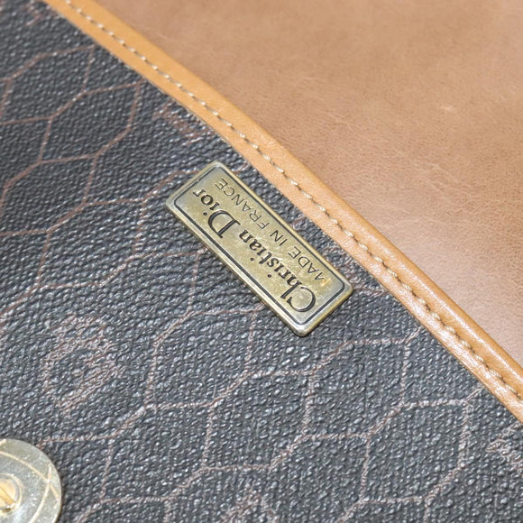 Christian Dior Honeycomb Canvas Shoulder Bag PVC Leather Black Auth BA2400