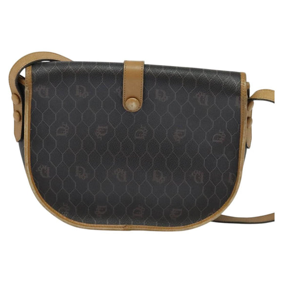 Christian Dior Honeycomb Canvas Shoulder Bag PVC Leather Black Auth BA2400