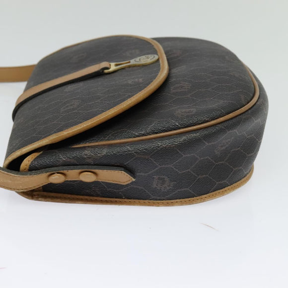 Christian Dior Honeycomb Canvas Shoulder Bag PVC Leather Black Auth BA2400