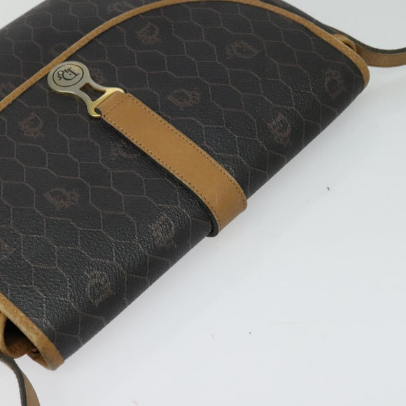 Christian Dior Honeycomb Canvas Shoulder Bag PVC Leather Black Auth BA2400