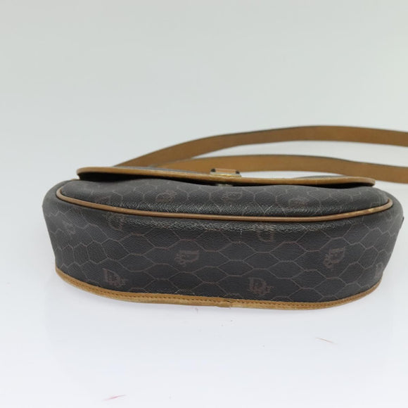 Christian Dior Honeycomb Canvas Shoulder Bag PVC Leather Black Auth BA2400