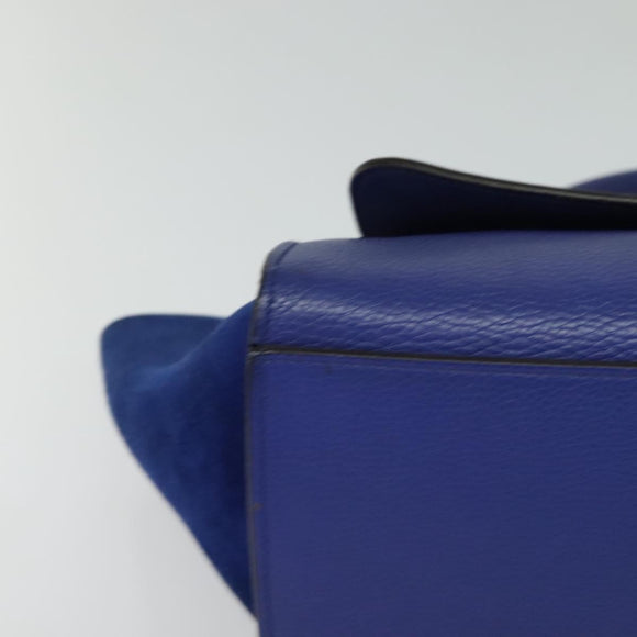 CELINE Trapeze Hand Bag Suede Leather 2way Blue Gold Auth BA2409