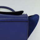 CELINE Trapeze Hand Bag Suede Leather 2way Blue Gold Auth BA2409-15