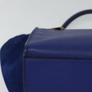 CELINE Trapeze Hand Bag Suede Leather 2way Blue Gold Auth BA2409-16