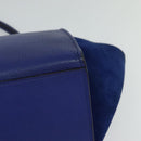 CELINE Trapeze Hand Bag Suede Leather 2way Blue Gold Auth BA2409-17