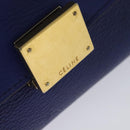 CELINE Trapeze Hand Bag Suede Leather 2way Blue Gold Auth BA2409-9