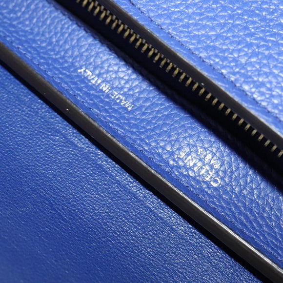 CELINE Trapeze Hand Bag Suede Leather 2way Blue Gold Auth BA2409
